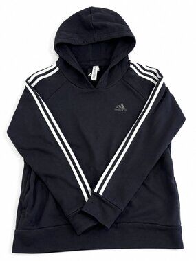 Adidas‎ Women's Black 3 Stripe Pullover Hoodie Size Medium M Black White Logo